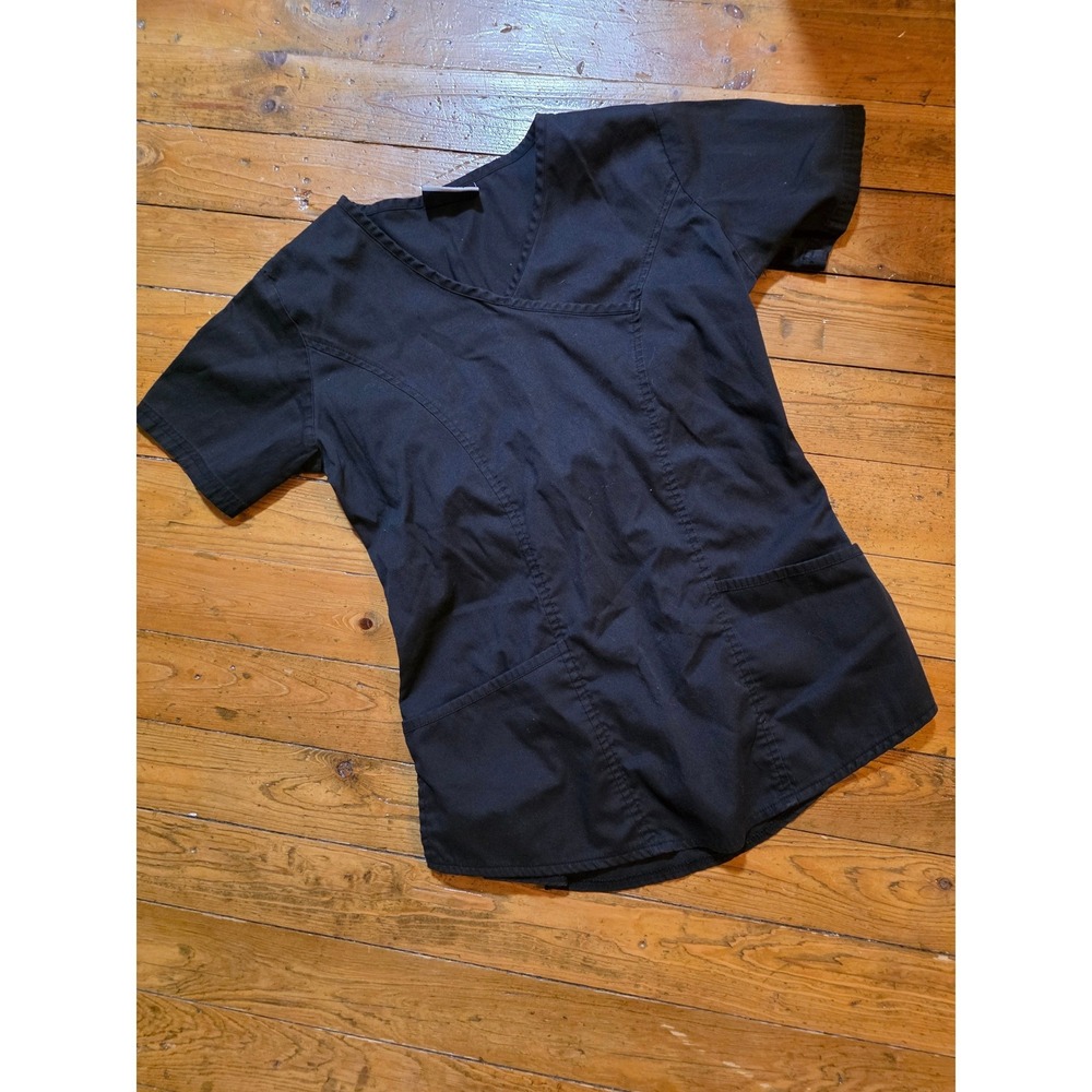 Butter-Soft Twill Stretch Scrubs by UA Black V-Neck Scrub Top Cinched Back Small